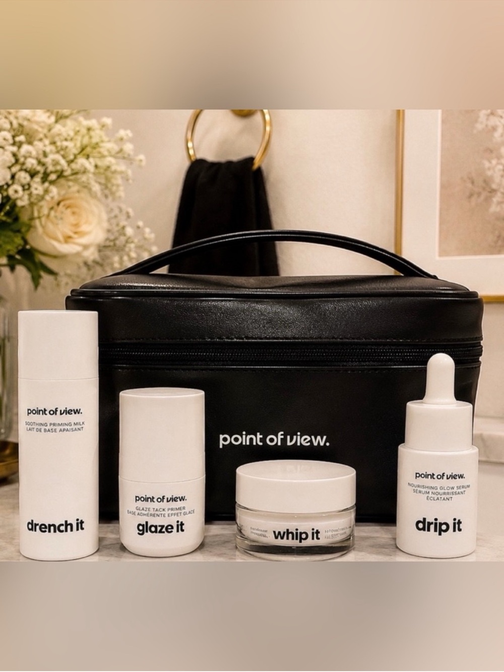 point of view. Skincare Kit travel size “Shrunk It” with Black Travel Case